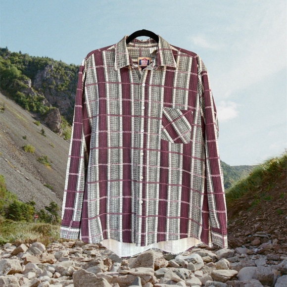 Silver and Maroon Button Up Flannel - Picture 1 of 1